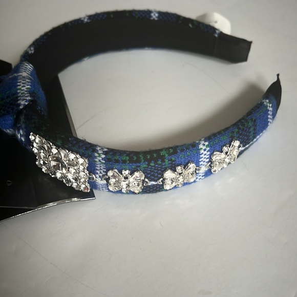 Tahari Blue Plaid Rhinestone Embellished Headband - Picture 2 of 5